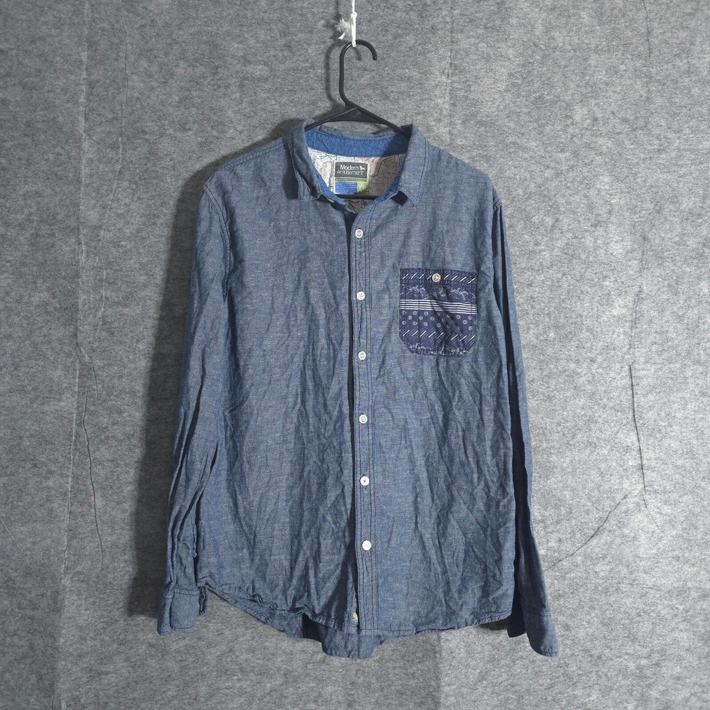Modern Amusement Tie Dye Button Up Shirt Mens XLarge Blue Collared Long Sleeve‎
